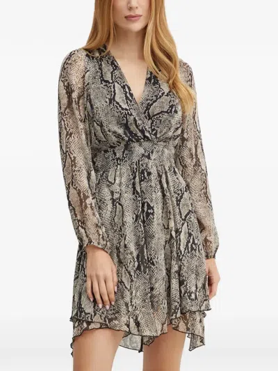Morgan Snake-print Wrap-style Mini Dress In Brown