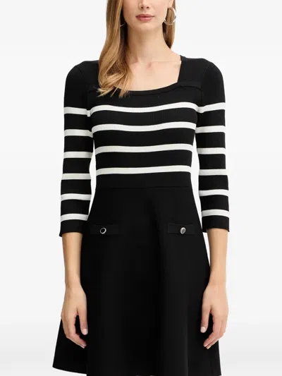 Morgan Striped Button-detail Mini Dress In Black