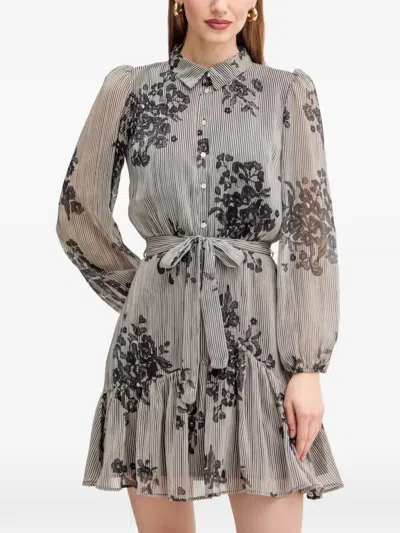 Morgan Striped Floral Dress In Gray