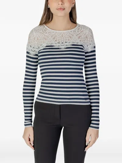 Morgan Striped Long Sleeve Knitted Top In Blue