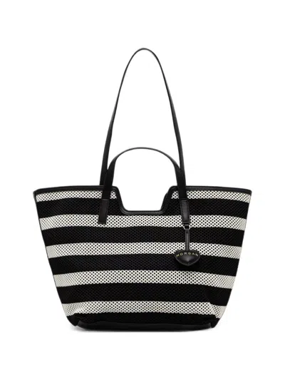 Morgan Striped Mesh Tote Bag In Black