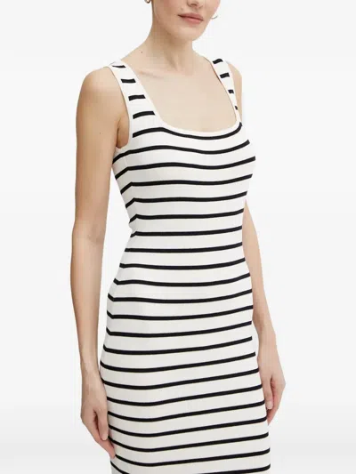 Morgan Striped Ribbed-knit Midi Dress In White