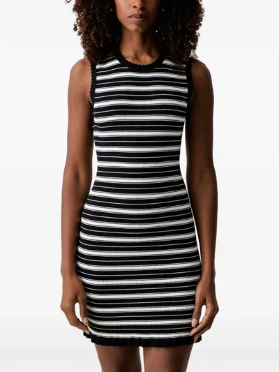 Morgan Striped Scalloped-trim Mini Dress In Black