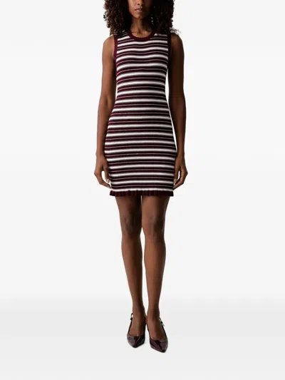 Morgan Striped Scalloped-trim Mini Dress In Red