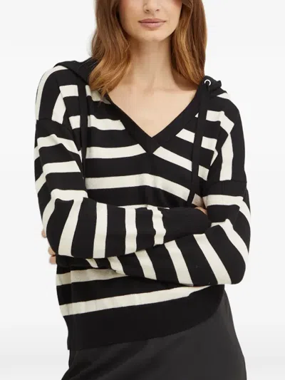 Morgan Striped V-neck Hoodie In Black