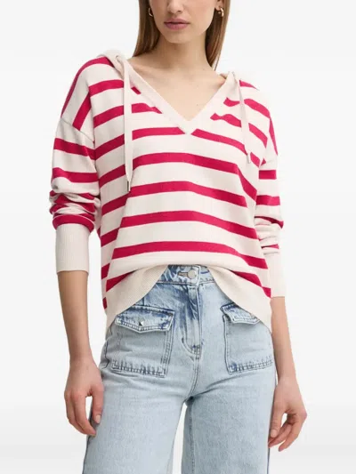 Morgan Striped V-neck Hoodie In Neutral
