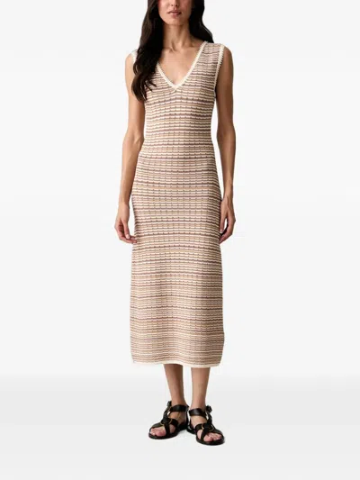 Morgan Striped V-neck Midi Dress In Neutral