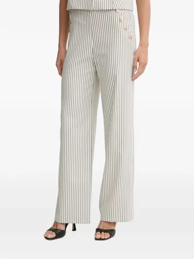 Morgan Stripe-print Button-detail Trousers In White