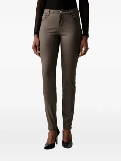 Morgan Stud-embellished Skinny Trousers In Brown