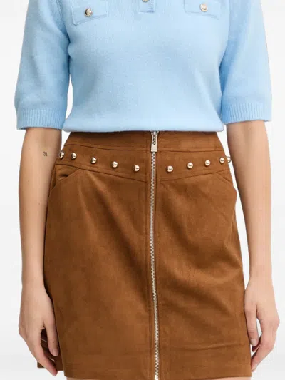 Morgan Stud-embellished Zip-up Mini Skirt In Blue