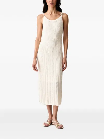Morgan Sun-detail Pointelle-knit Midi Dress In Neutrals