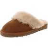 Morgan Taylor Womens Faux Fur Lined Suede Slide Slippers In Pink