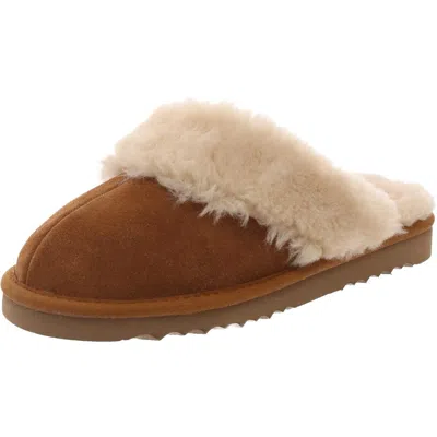 Morgan Taylor Womens Faux Fur Lined Suede Slide Slippers In Pink