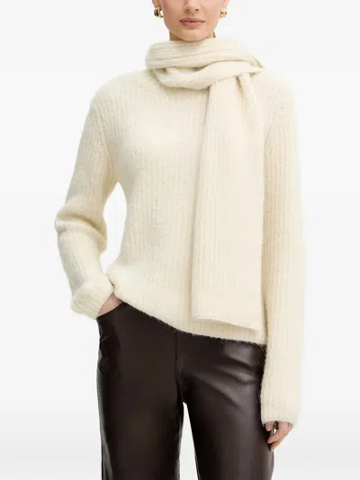 Morgan Textured Scarf-neck Sweater In Neutral