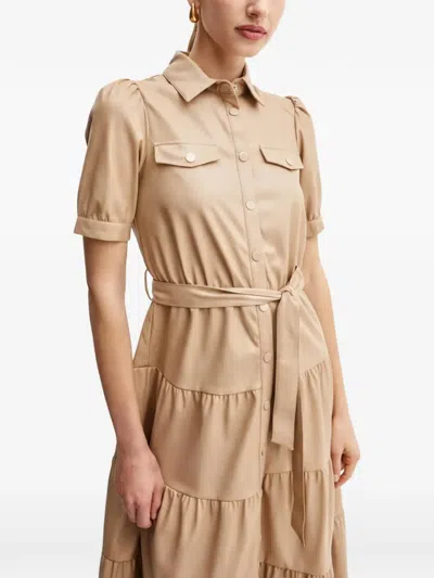 Morgan Tiered Buttoned Dress In Brown