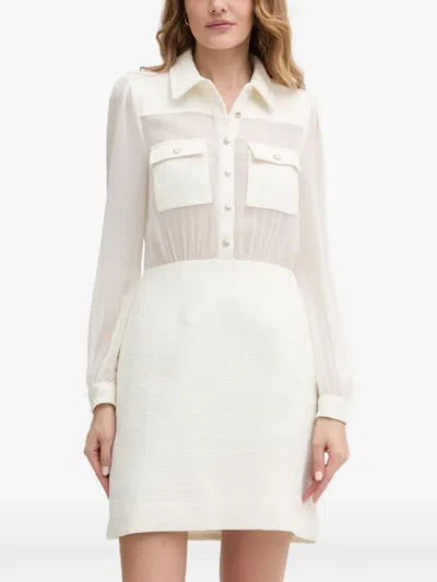 Morgan Tweed-panelled Sheer-sleeve Mini Dress In Multi