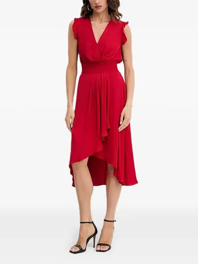 Morgan 월리 V넥 러플 미니 드레스 In Red