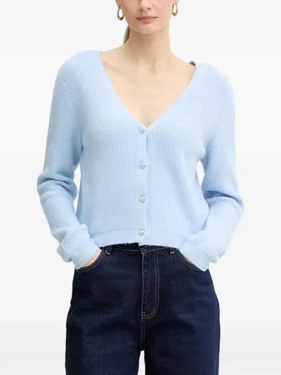 Morgan 하트 버튼 V넥 니트 In Blue