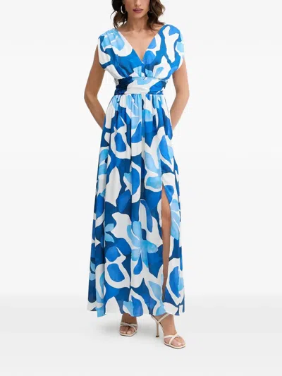 Morgan V-neck Floral-print Maxi Dress In Blue