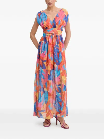 Morgan V-neck Floral-print Maxi Dress In Multi
