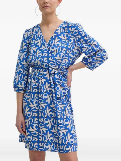 Morgan V-neck Patterned Mini Dress In Blue