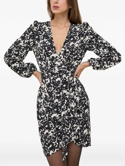 Morgan V-neck Print Mini Dress In Black