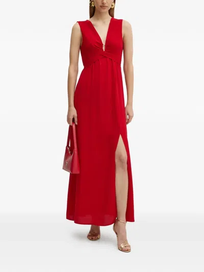 Morgan V-neck Side-slit Maxi Dress In Red