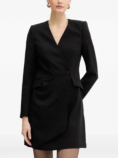 Morgan V-neck Single-breasted Mini Dress In Black