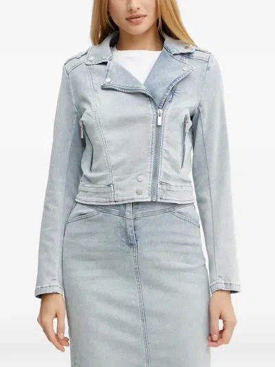 Morgan Vammy Biker-style Denim Jacket In Blue