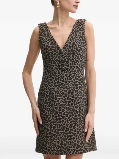 Morgan V-neck Button Mini Dress In Animal Print