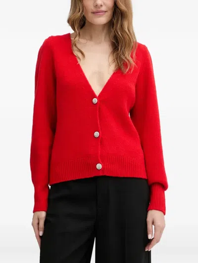Morgan V-neck Cardigan In Red