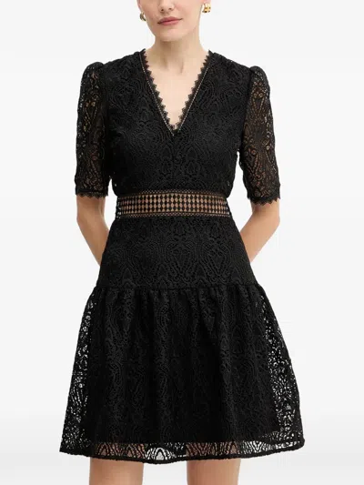Morgan V-neck Lace Mini Dress In Black