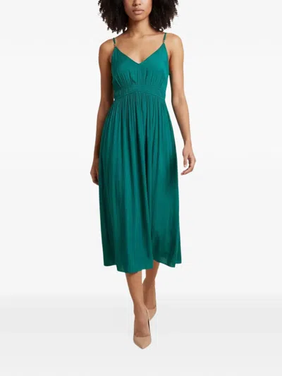 Morgan V-neck Pleated Midi Dress In Green