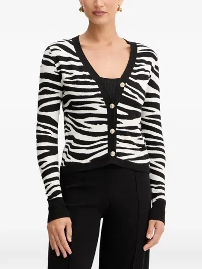 Morgan Zebra-print Button Cardigan In Red