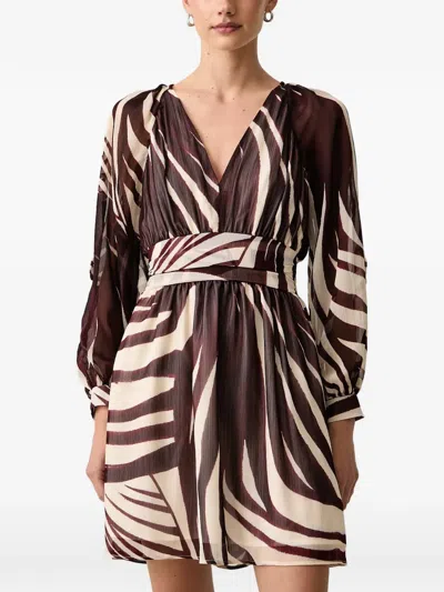 Morgan Zebra-print Flared Mini Dress In Brown