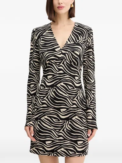 Morgan Zebra-print Long-sleeve Mini Dress In Multi