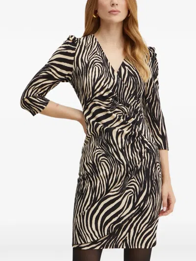 Morgan Zebra-print Ruched Mini Dress In Black