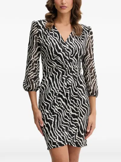 Morgan Zebra-print V-neck Mini Dress In Black