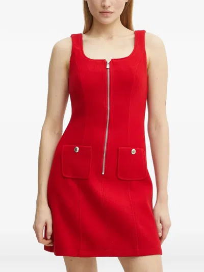 Morgan Zip-up Patch-pocket Mini Dress In Red