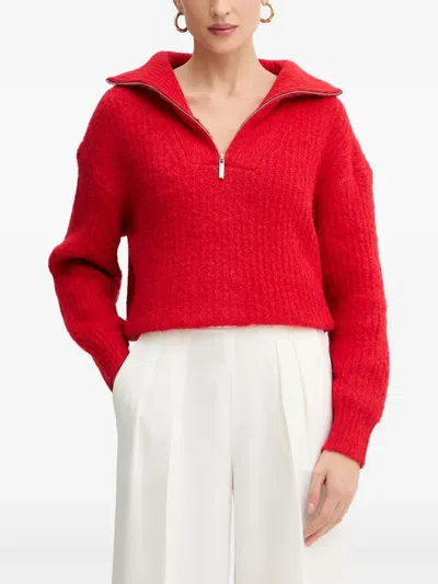Morgan Zip-up Sweater In Red