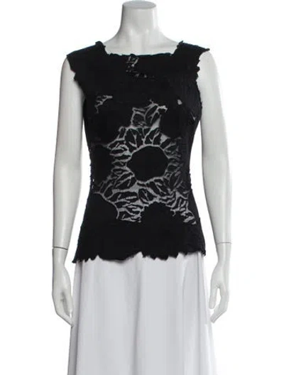 Pre-owned Morgane Le Fay Floral Print Crew Neck Top In Black