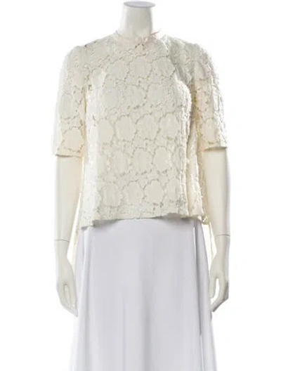 Pre-owned Morgane Le Fay Lace Pattern Mock Neck Blouse In Neutral