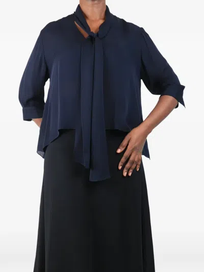 Pre-owned Morgane Le Fay Pussy-bow Silk Blouse In Blue