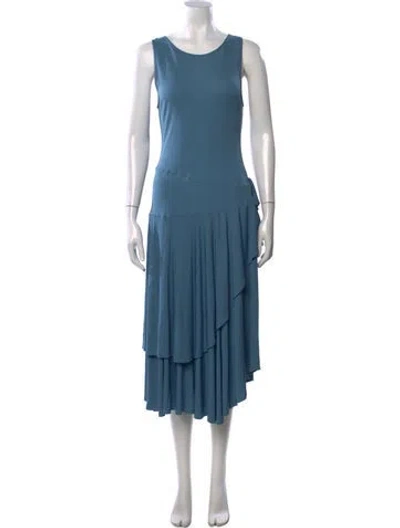 Pre-owned Morgane Le Fay Scoop Neck Midi Length Dress In Blue