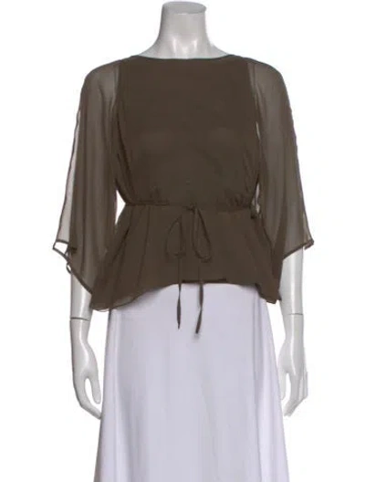Pre-owned Morgane Le Fay Silk Bateau Neckline Blouse In Green