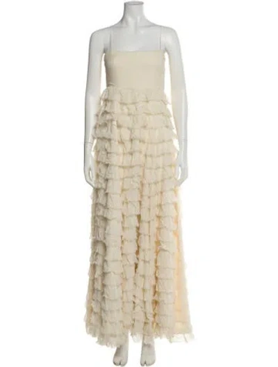 Pre-owned Morgane Le Fay Silk Long Dress In Neutral