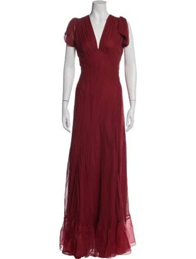 Pre-owned Morgane Le Fay Silk Long Dress In Red