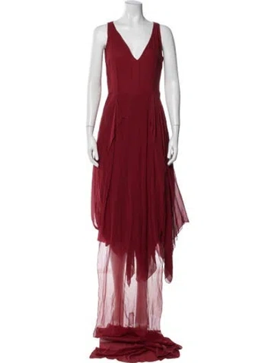 Pre-owned Morgane Le Fay Silk Long Dress In Red