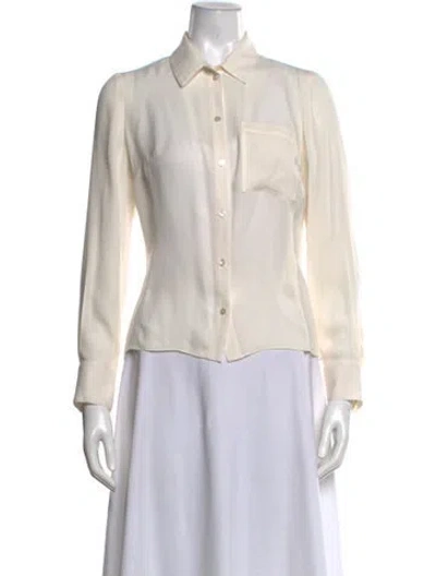 Pre-owned Morgane Le Fay Silk Long Sleeve Blouse In Neutral