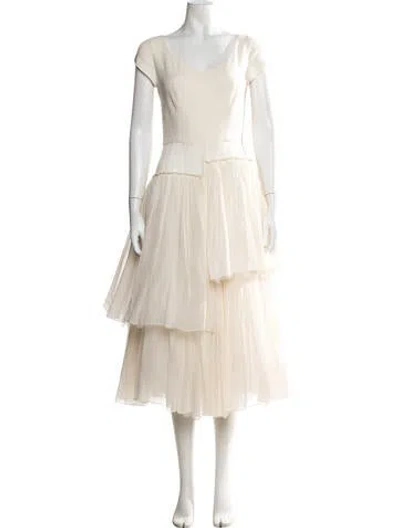 Pre-owned Morgane Le Fay Silk Midi Length Dress W/ Tags In Neutral